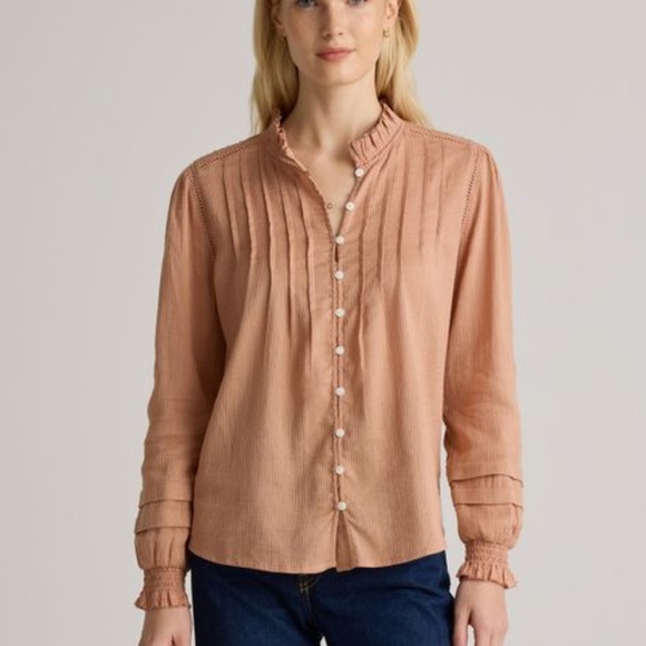 Quince Textured Organic Cotton Peasant Blouse NWT - Picture 1 of 9